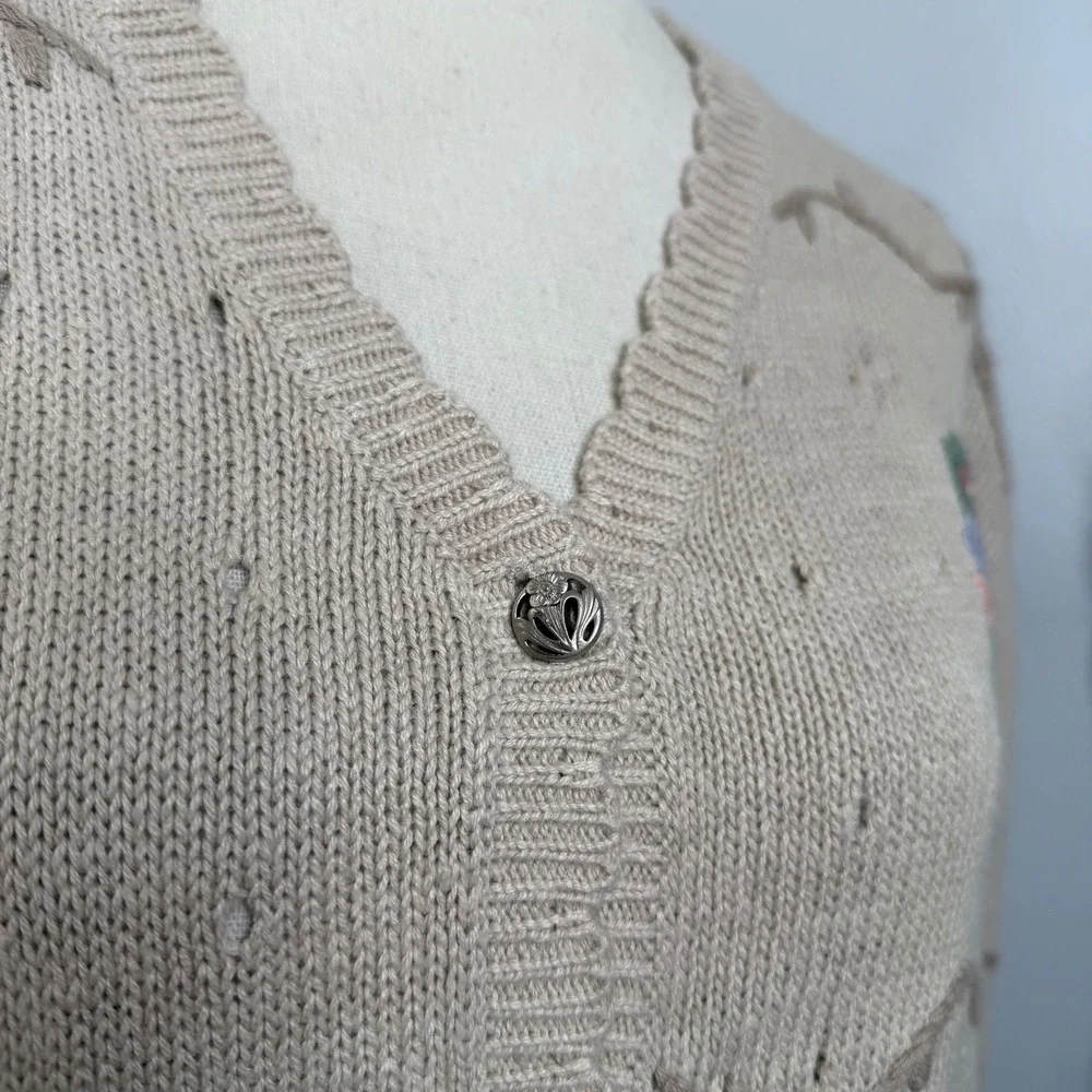 90s Vintage Northern‎ Reflections Floral Embroidered Cardigan Sweater Medium